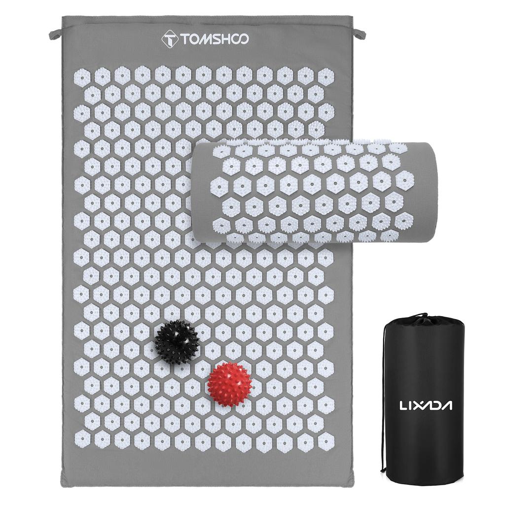 TOMSHOO Акупрессурный коврик и подушка для массажа с сумкой для расслабления мышц и снятия стресса