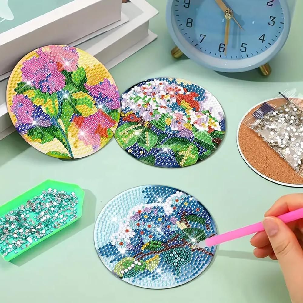 8 шт./набор подставок под стакан с вышитыми цветами в виде шаров, расписанных алмазами, с держателем, подставка под стакан своими руками для начинающих и взрослых, товары для творчества и рукоделия в подарок