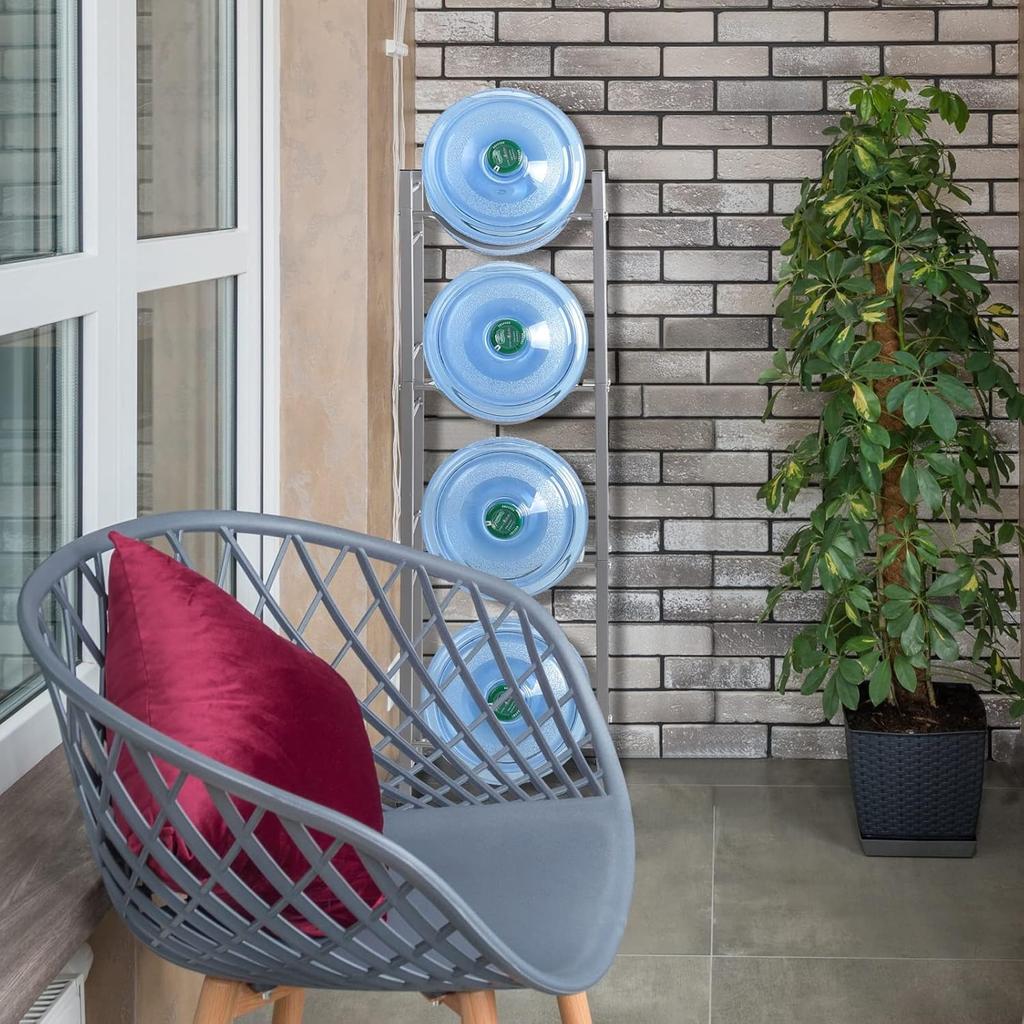 Сверхпрочная 4-ярусная стойка для бутылей с водой | Серебристый металлический органайзер для хранения галлонов/бутылей | Компактный многофункциональный дизайн