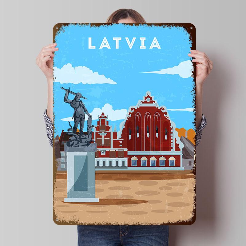 Latvia Retro Travel Poster Customized Vintage Metal Signs Wall Art Retro Tin Plaque for Living Room Decorations Home Decor Items
