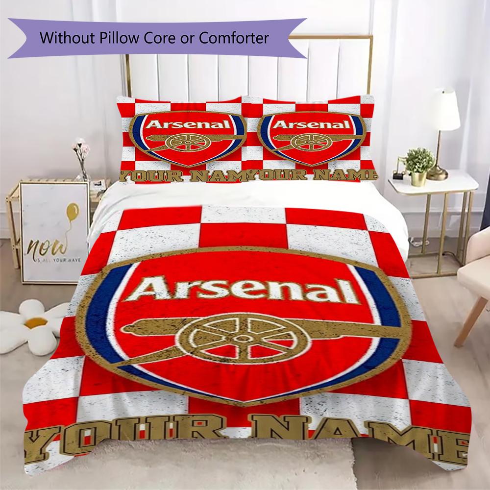 Custom Name Arsenal Pattern Bedding uilt Set uilt Cover Pillowcase Home Decoration Birthday Gift (1*duvet cover+2*pillowcase without core)