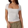 Women's Summer Short Sleeved Square Neck Sexy Slim Fit T-shirt