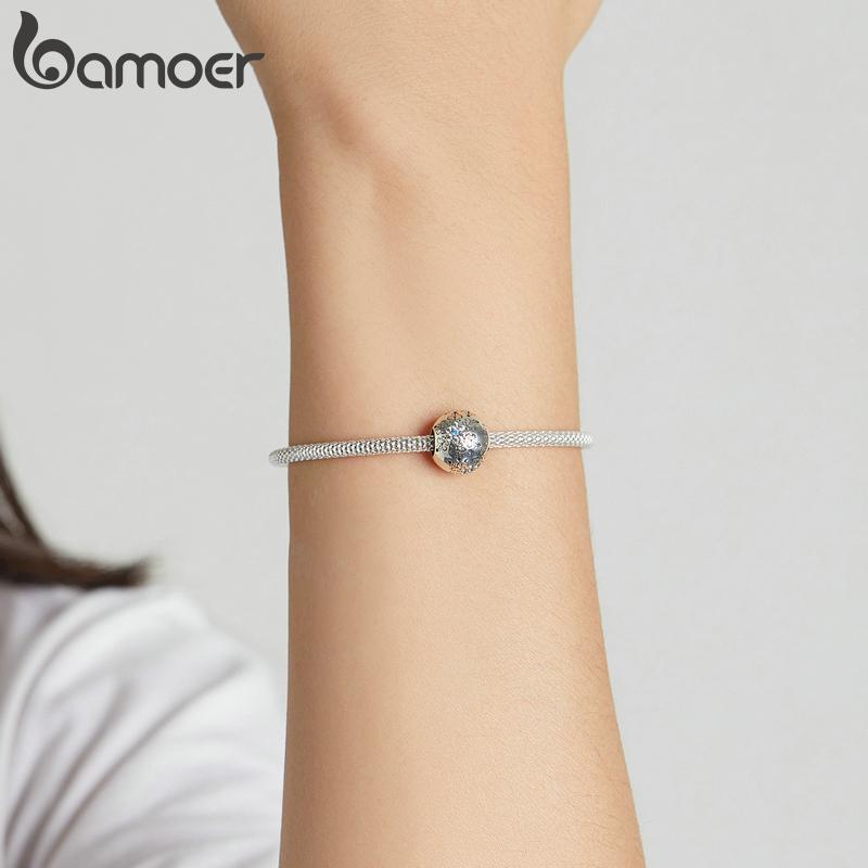 BAMOER, круглые бусины из стерлингового серебра 925 пробы с цирконием и небесной снежинкой для женщин, ювелирные украшения