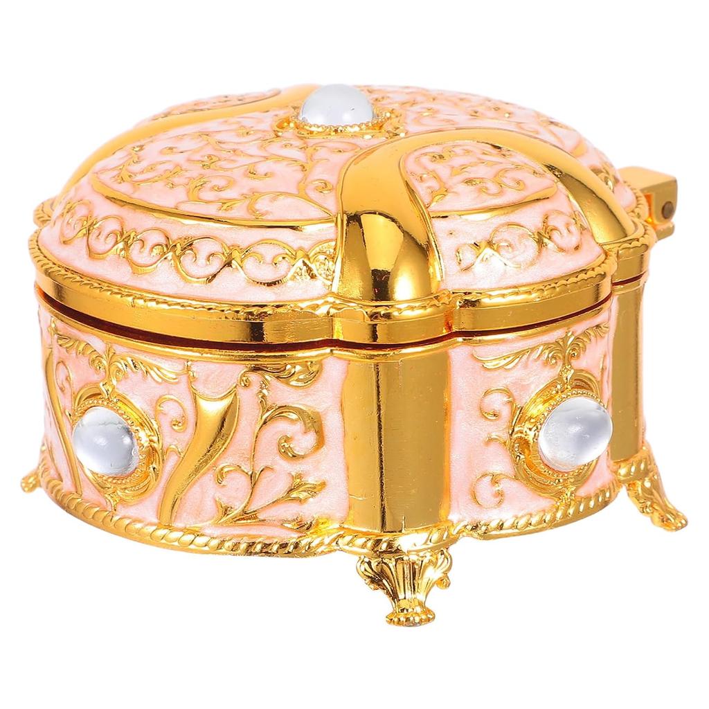 No-brand item retro round embossed pattern jewelry box small portable accessory storage case multifunctional travel women girls