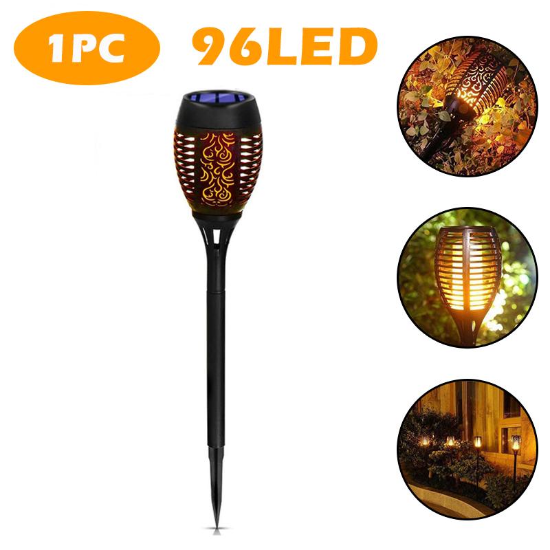 96 LED Solar Flame Lamp Outdoor Ground Mounted Lamp Waterproof Garden Patio Flickering Dancing Atmosphere Flame Lantern