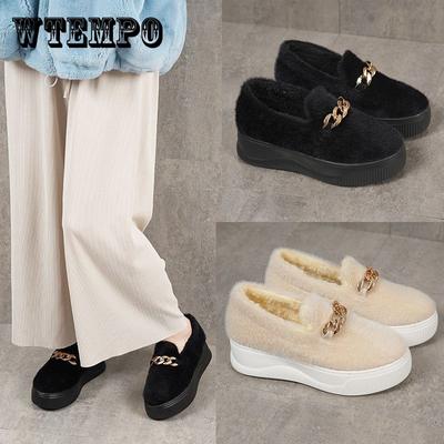 Туфли на толстой подошве из бисквита для женщин зимой, с плюшевой и модной хлопковой обувью на одной ноге для ношения на открытом воздухе