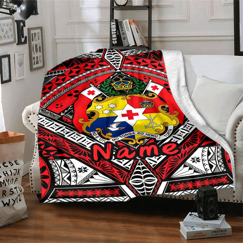 Custom Name Tonga Coat Of Arms Pattern Blanket Comfortable Soft Lightweight Allseason Multipurpose Blanket For Picnics Sofas Offices Beds Living Rooms