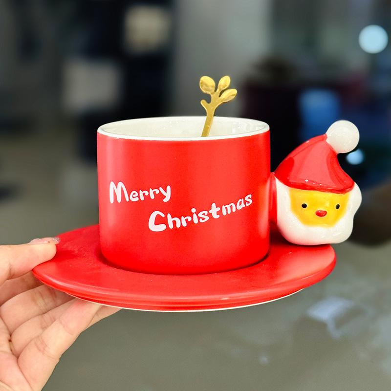 Creative Santa Claus Ceramic Mug High Value Christmas Gift Afternoon Tea Coffee Cup Saucer Set Souvenir