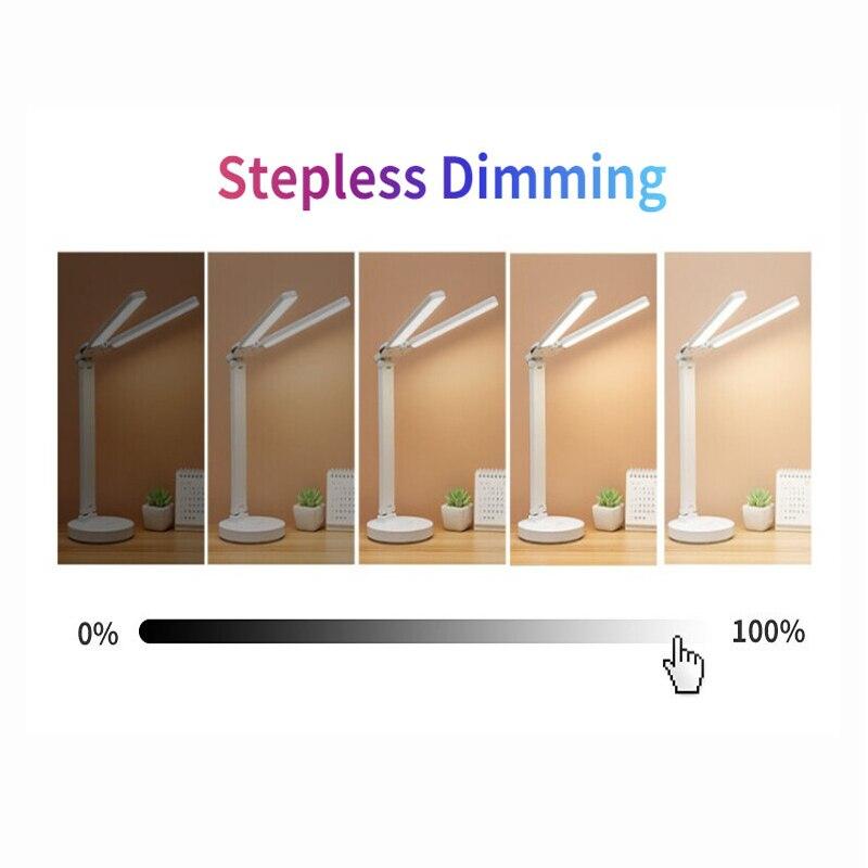 Светодиодные часы, настольная лампа, USB-зарядка, регулируемая яркость, настольные лампы, 2 головки, поворот на 180 градусов, складная защита глаз, настольные ночники для чтения