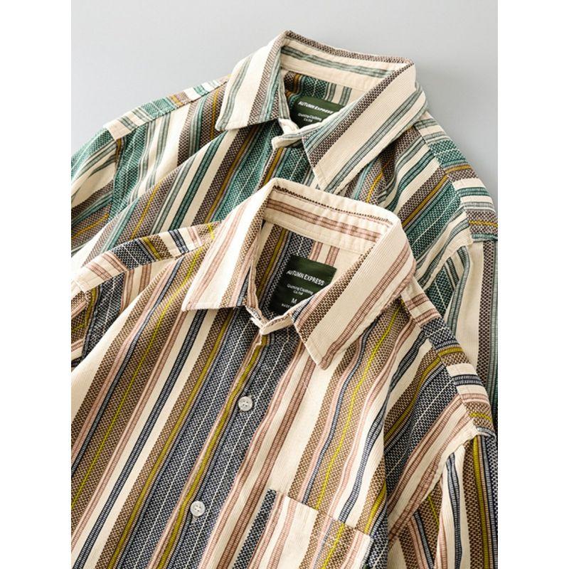 Japanese Style Corduroy Stripes Shirt Men's Pure Cotton Long Sleeves Casual Outwear Export Export Tail Single Men's Clothing Cotton Shirt