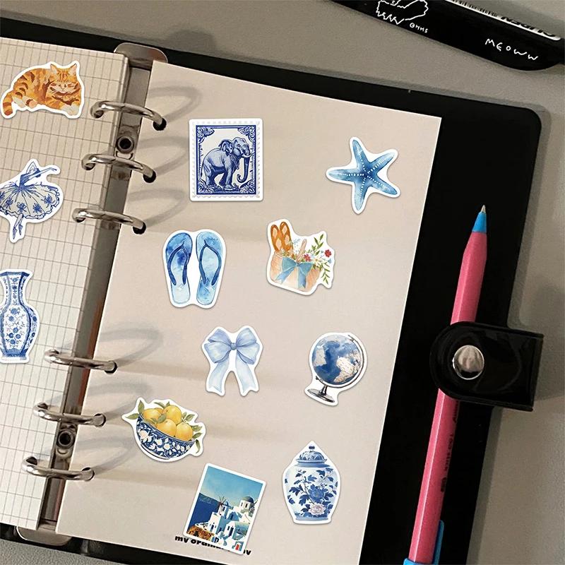 50PCS Blue Ocean Beach Stickers Set Trendy Cute Waterproof Vinyl Decals for Scrapbooking Laptop Water Bottle Bumper