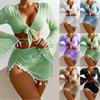 Women's Tassels Swimsuit Sexy 4 Pieces Swimwear Halter Bikini Set Bathing Suits