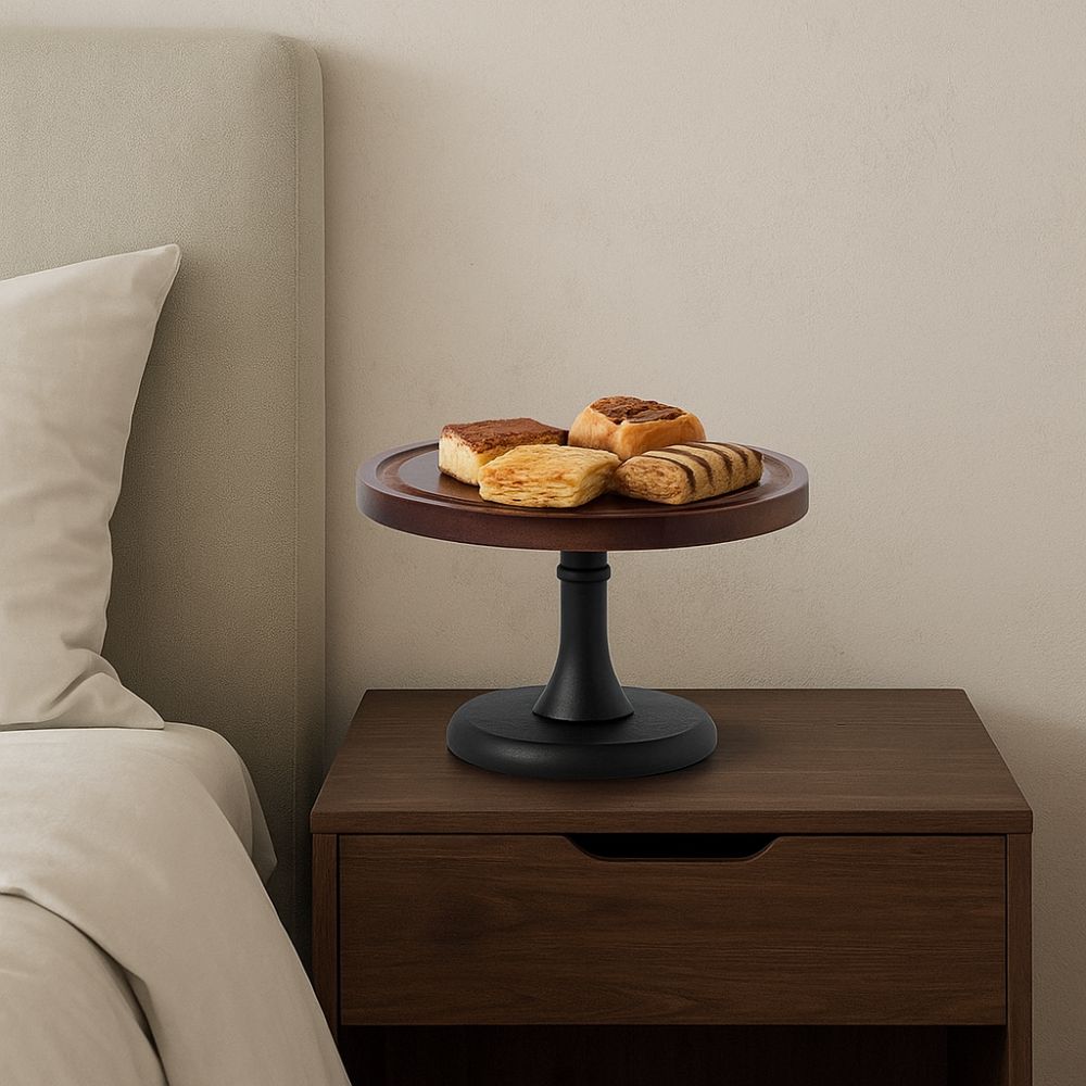 8 Inch Wooden Cake Stand High Base Fruit Snacks Storage Tray Cupcakes Display Plate Wedding