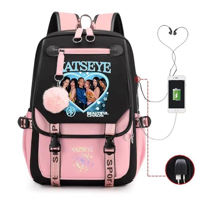 2026 New Katseye Kpop Print Backpack Teen Students Casual Daypack Lightweight Large-Capacity Travel Bookbag