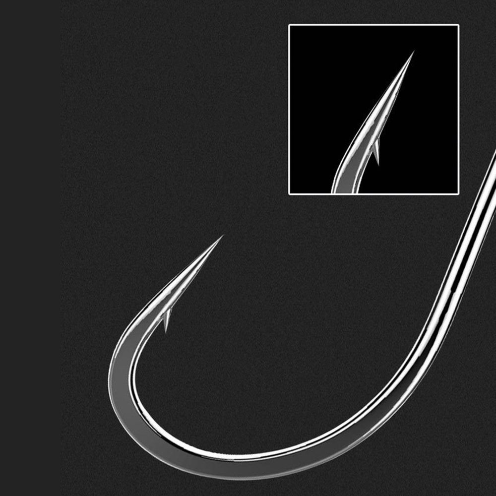 Carbon Steel Barbed Fishing Hooks Big Long Shank Off-set Fishing Hook Flattened Sharped Fishhooks
