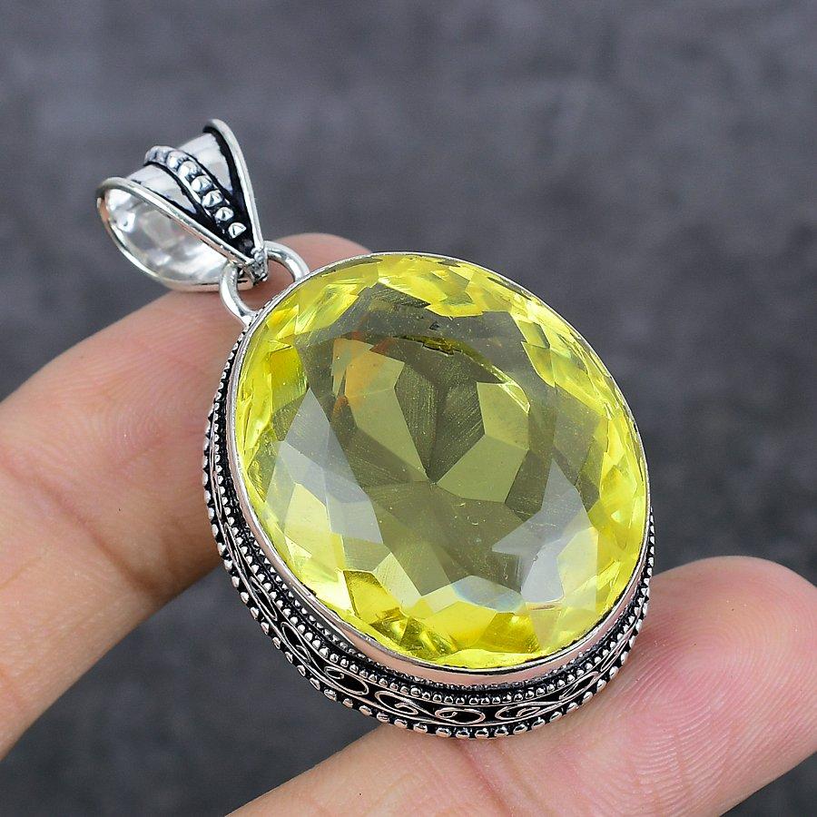 Citrine Handmade 925 Sterling Silver Jewelry Pendant 1.97" J1W72