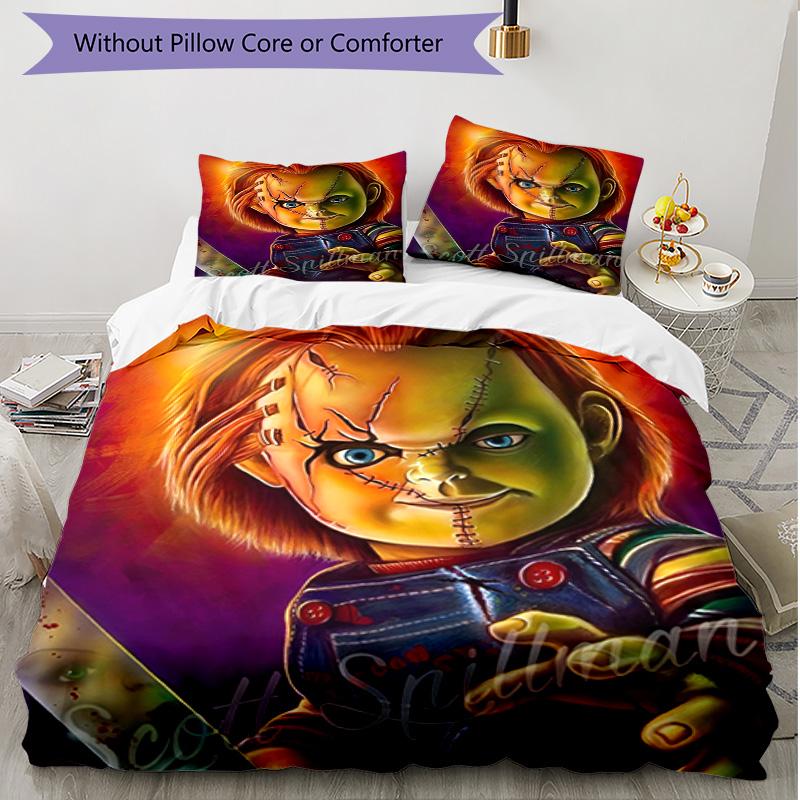 3pcs Duvet Cover Set (1*Duvet Cover + 2*Pillowcase, Without Core), Bride of Chucky Print Soft All‑Season Bedding Set, Home Bedroom Decor Gift
