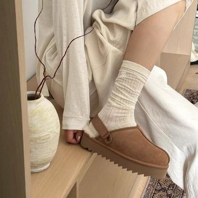 2025 осень и зима новая меховая интегрированная повседневная толстая подошва ремешки на липучке туфли Мюли сумка голова бархатные тапочки женские