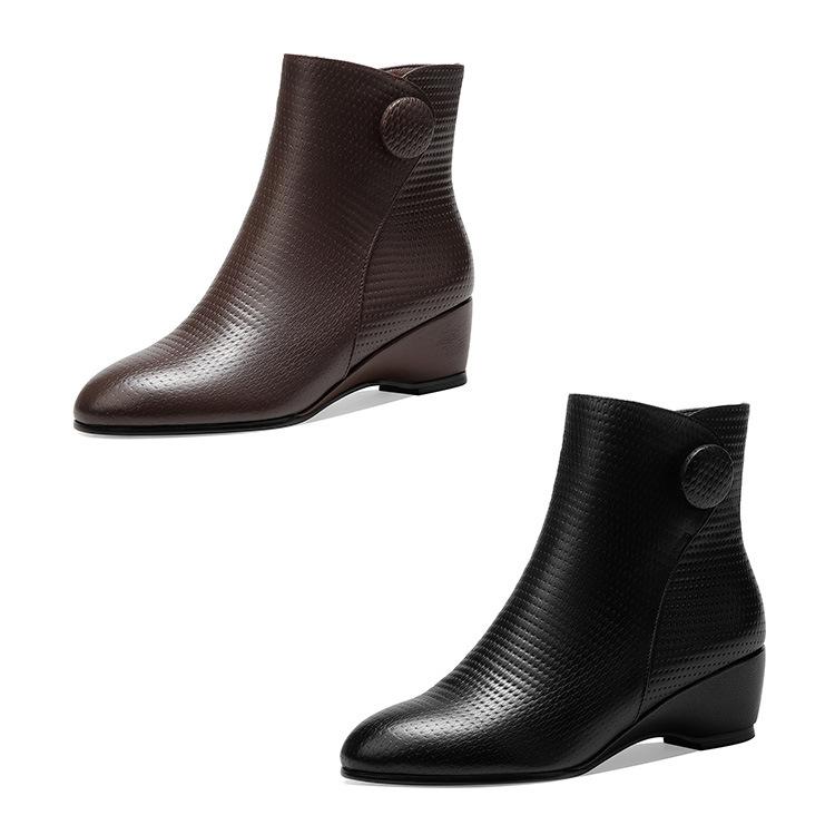 Весенние, осенние и зимние кожаные ботинки для мам на танкетке с мягкой боковой молнией, короткие ботинки с круглым носком и мягкой подошвой, женская обувь