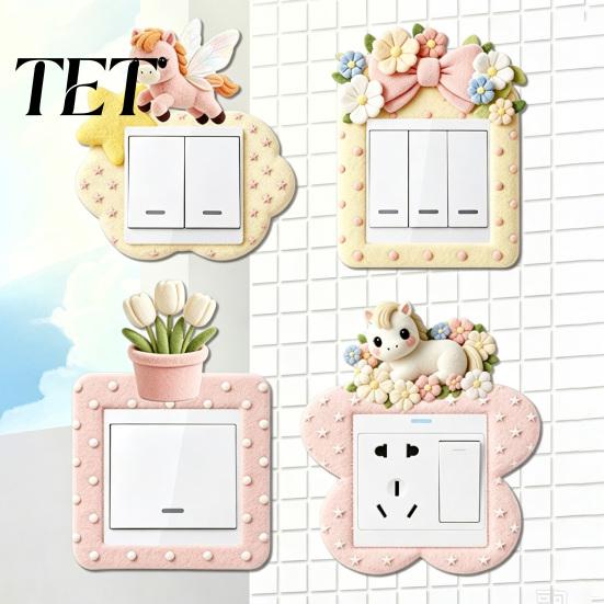 86 Type Socket Protective Covers 4Pcs Felt Switch Plate Cover, Cute Pony Light Sticker, Decorative Home Accents for Walls Self?Adhesive Protector,