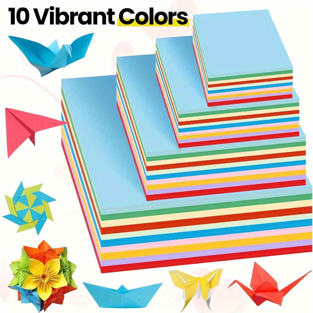400 Pieces of Origami 100 Pieces of Each Size 10 Colors of Square Origami Suitable for DIY Handicraft Project Gift Box Packaging