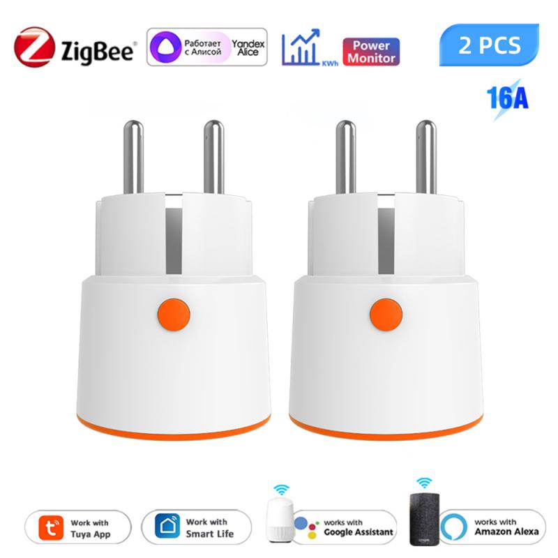 Tuya Smart Zigbee 3,0, вилка питания 16a, розетка европейского стандарта, беспроводной счетчик, розетка с дистанционным управлением, работает с Alexa Google Home Need Hub