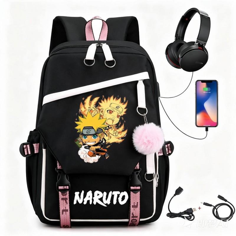 Anime Backpack Students Featuring Uchiha Itachi Design Canvas School Bag With USB Charging Port Unisex Street Style
