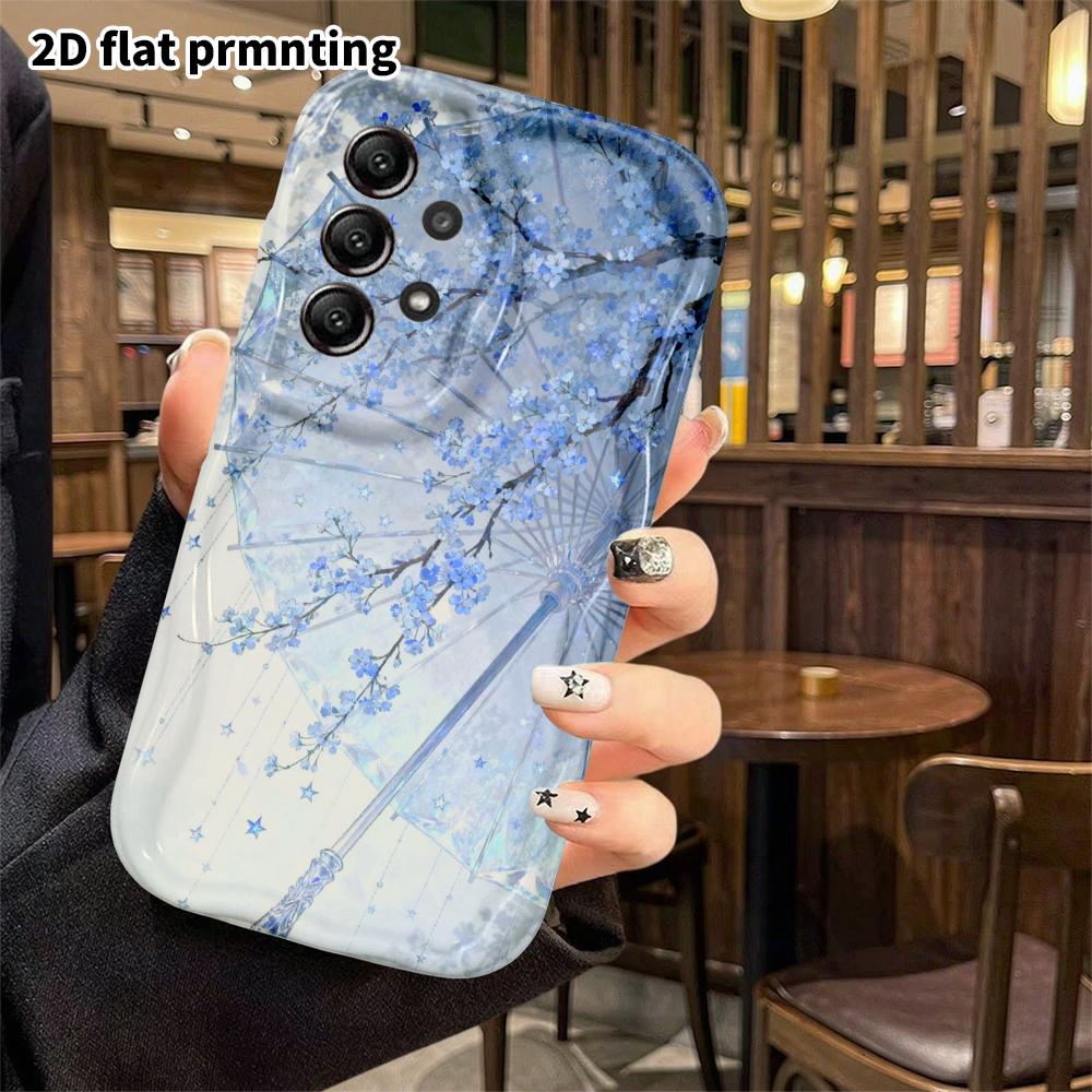 Phone Case: 2D Flat Samsung Galaxy A34 A35 S20 S22 S21 FE Plus Ultra Protective Case, Ice Blue Glass Umbrella, Christmas and Halloween Holiday Gift