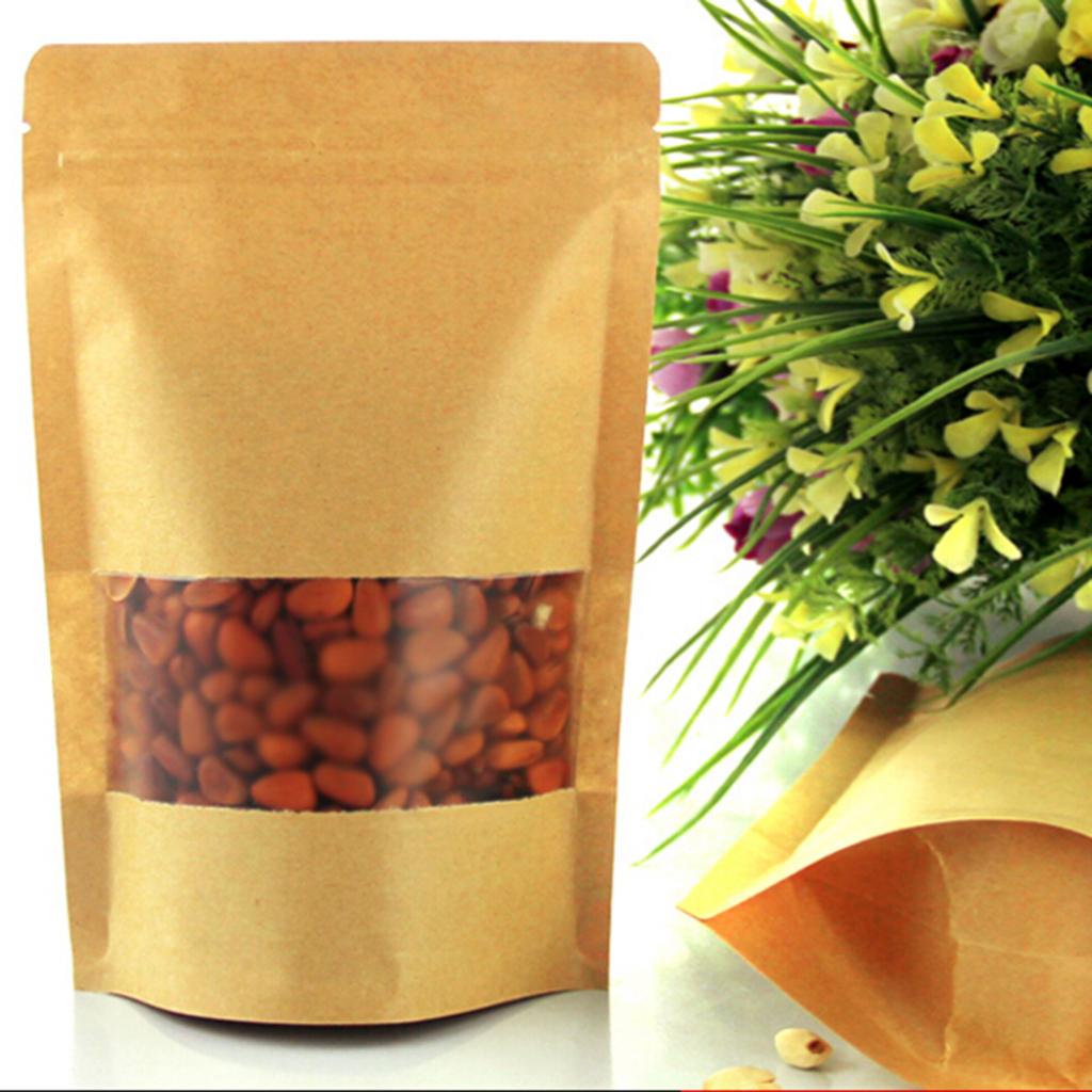 50x крафт-бумажный пакет Stand Up Pouch для пищевых продуктов с застежкой-молнией, самозапечатывающийся с окошком