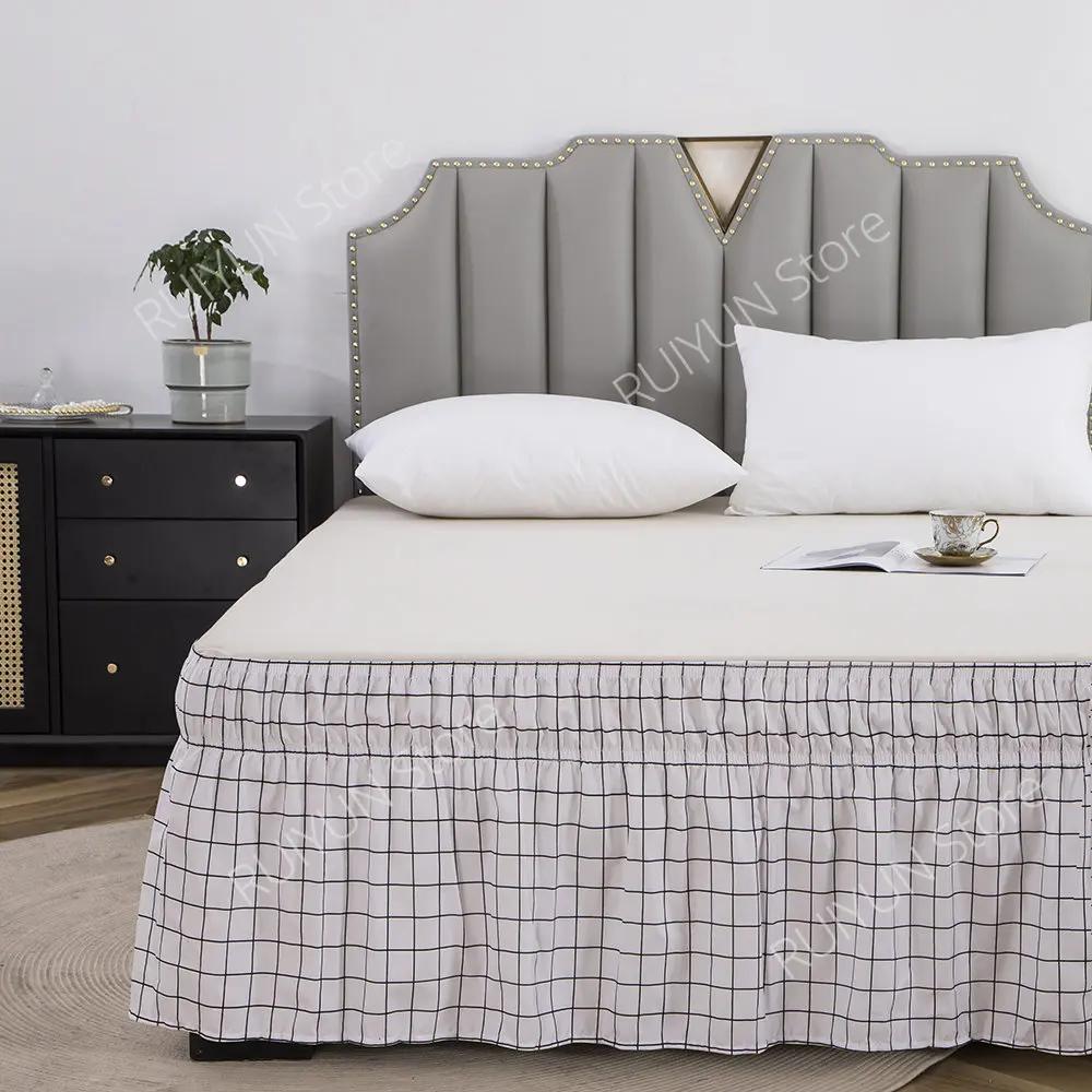 Home Plaid Bed Skirt Without Surface Elastic Band Bed Skirt Wrap Around Ruffled Bed Skirt Couvre Lit Twin /Full/ Queen/ King