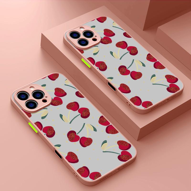 Простой вишневый узор прозрачный матовый чехол для телефона iPhone 16 Pro Max 15 Pro 14 13 12 11 мягкий край противоударный защита объектива тонкий чехол для телефона