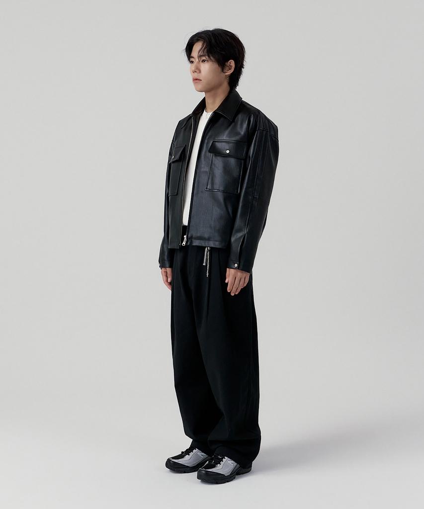 GNOK Trucker Crop Leather Jacket [Black]