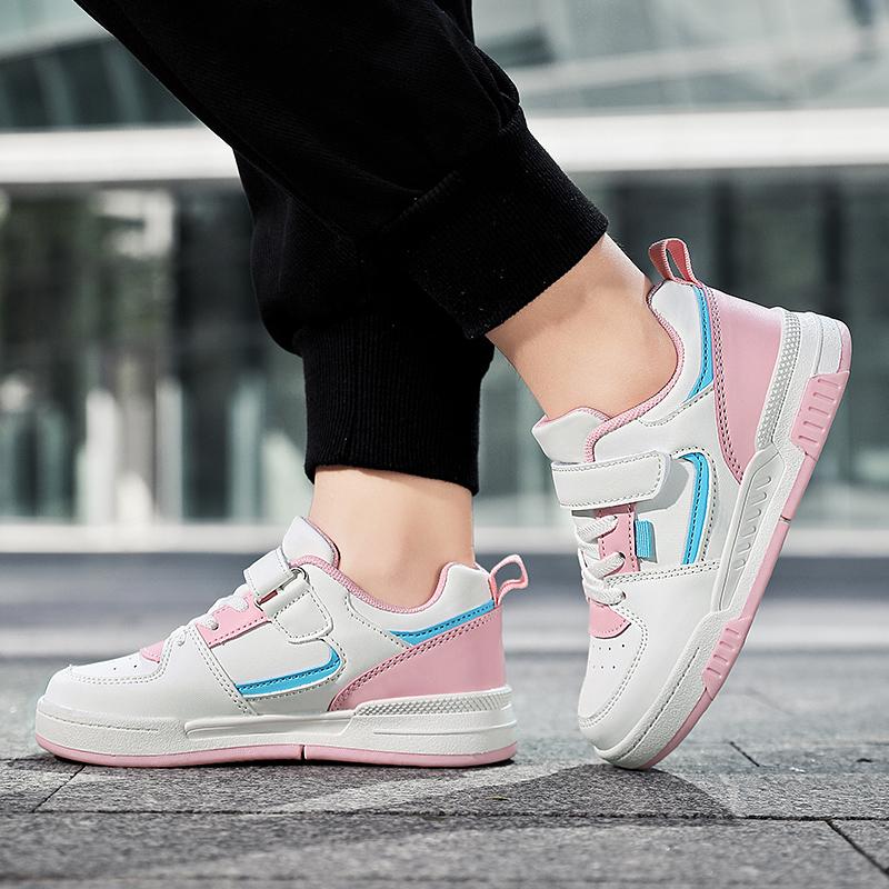 Детская мода Тренд Липучка Толстая подошва Повседневная обувь для скейтборда Уличная повседневная спортивная обувь Белая обувь