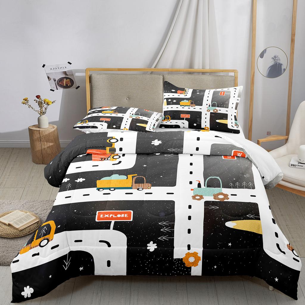 Пододеяльник Excavator King Queen Мультяшный набор постельного белья с строительной техникой для детей Мальчиков Взрослых Трактор Полиэстеровая наволочка для одеяла