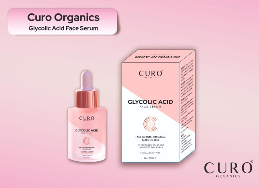 Curo Organics Сыворотка для лица с гликолевой кислотой Отшелушивающая осветляющая формула Подходит для всех типов кожи Ежедневное средство для ухода за кожей