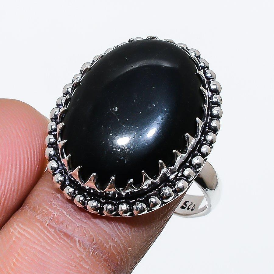 Black Onyx Gemstone Handmade 925 Sterling Silver Jewelry Ring 8.5 SU-10012