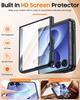 Protective Flip Phone Case with Full Hinge Protection and Built-in HD Screen Protector, Leather-Style Hard Shell for Samsung Galaxy Z Flip 8-Black