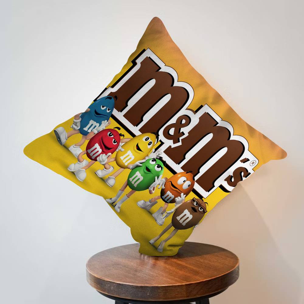 MMs Chocolate Pillow Covers Cartoon Sofa Decorative Home Doublesided Printing Short Plush Cute Cushion Cover