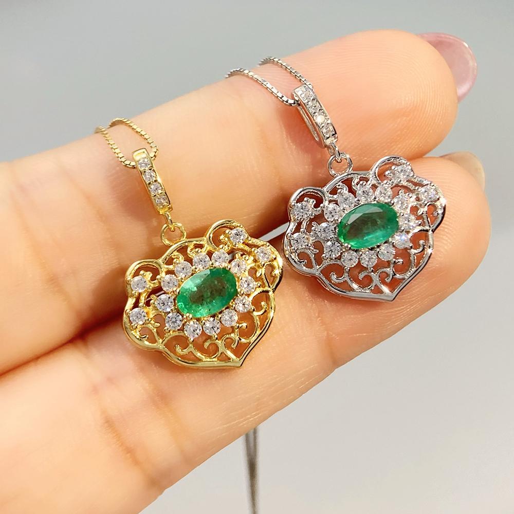 Natural Emerald Pendant Necklace in 925 Sterling Silver for Women May Birthstone Fine Jewelry