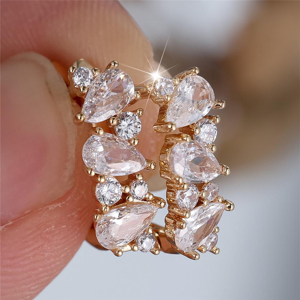 1 пара серег-колец с каплями воды из белого циркония для женщин, модные золотые свадебные украшения