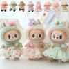 For 17cm Labubu Mini Doll Clothes Outfit Soft Knitted Sweater Suit Sitting Party JK Pleated Skirt Set Kawaii Bear Dress DIY Toy