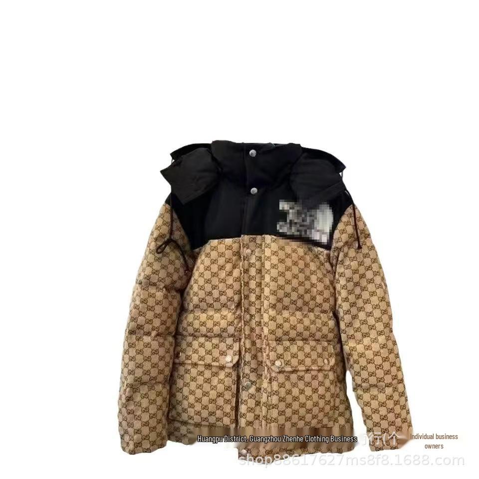 Men's Plaid Thickened Winter Down Jacket with Stand Collar
