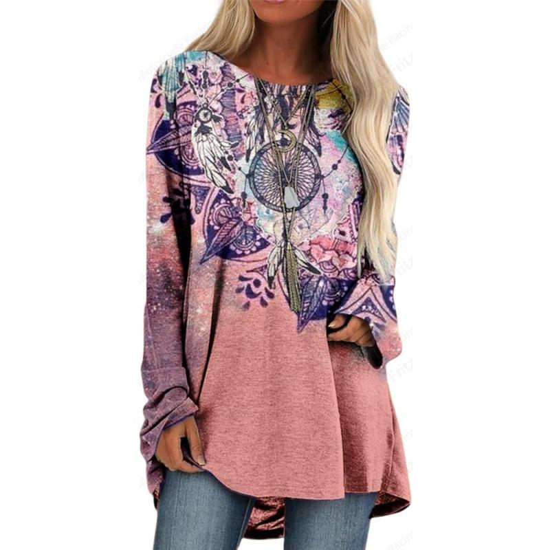 Летняя полосатая 3D-принт футболка женская мода туника топы с длинным рукавом футболки винтажные длинные топы женская одежда с круглым вырезом