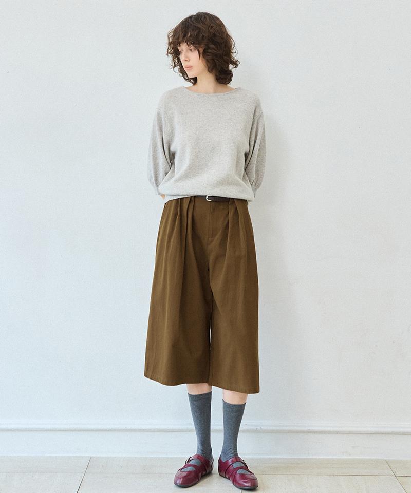 LEFTSEOUL Cotton Pintuck Bermuda Pants [Dark Brown]