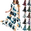 Women's Summer Round Neck Short Sleeve Floral Printed Boho Loose Dresses