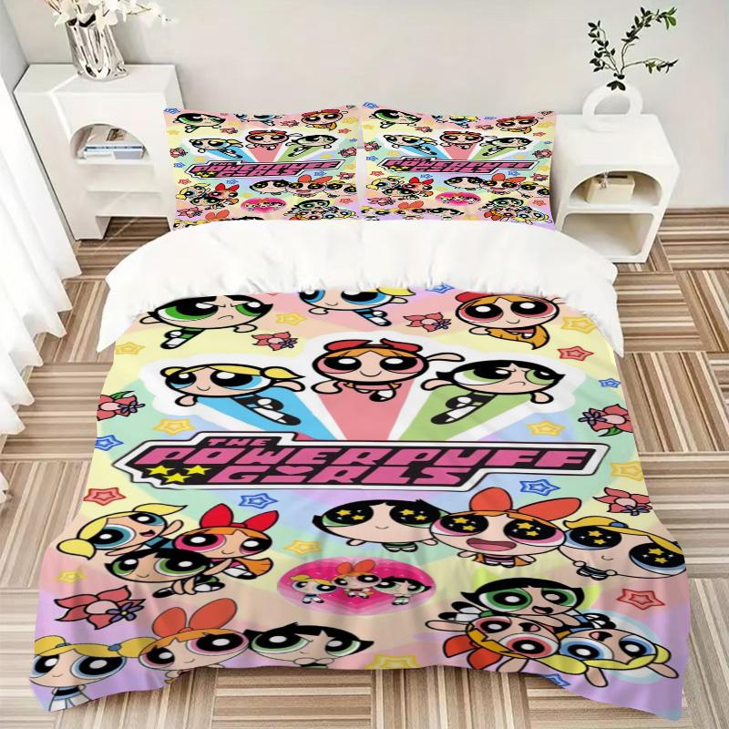 Powerpuff Girls Adventure Print 3Pcs Bedding Setduvet Cover With 2 Bedropillowcase Home Birthday Gift
