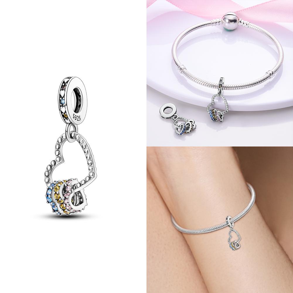 Розовый Шарм Сердце Любви Семьи Оригинальные Медные Бусины Подходят для Браслета Пандора Сделай Сам Сестра Мама Дружба Подвеска Изысканное Подарочное Ювелирное Изделие