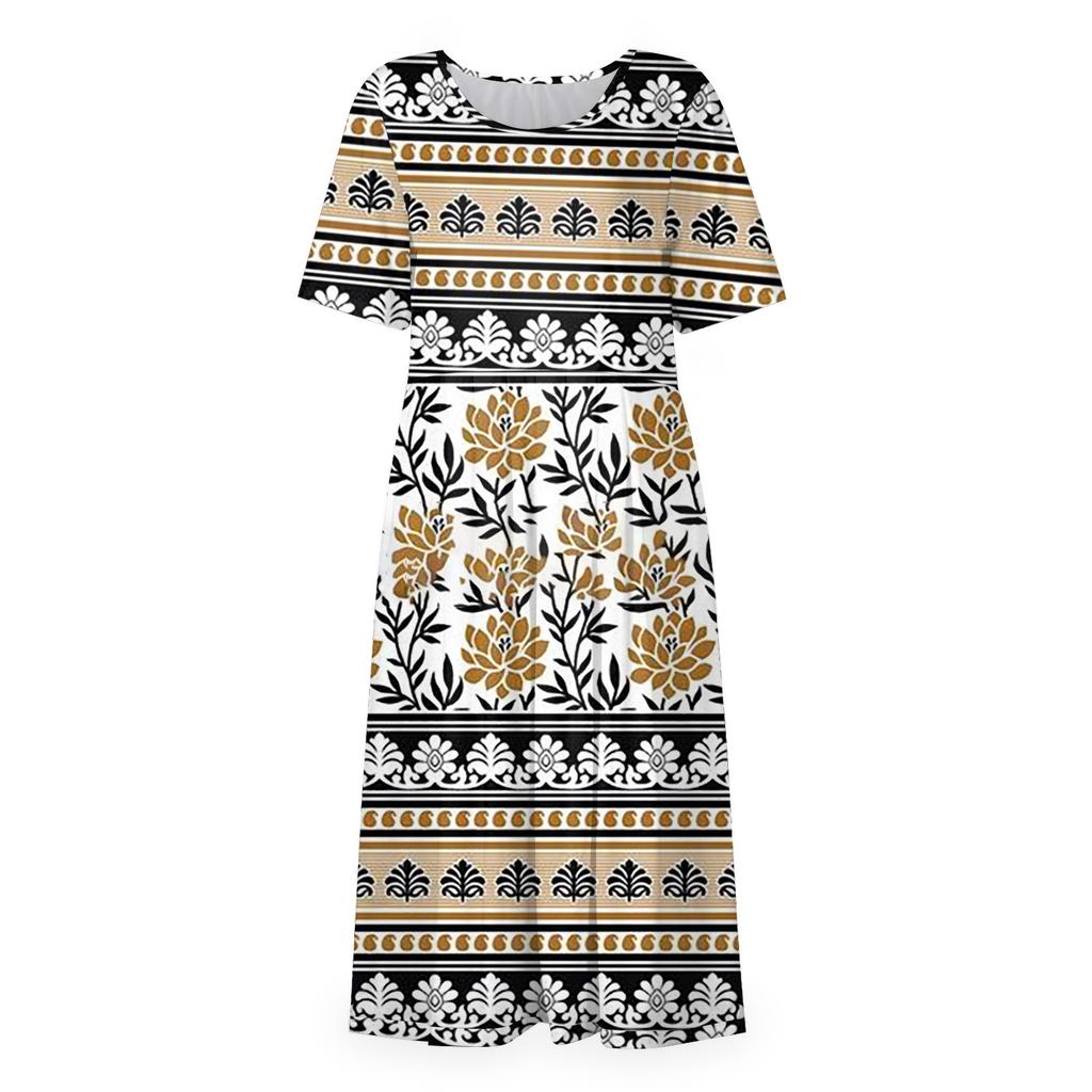 Жен. Повседневные платья Платья с принтами Летние платья С принтами Плиссированные платья-миди с круглым вырезом Классический Классический На открытом воздухе Повседневные С короткими рукавами Свободные платья