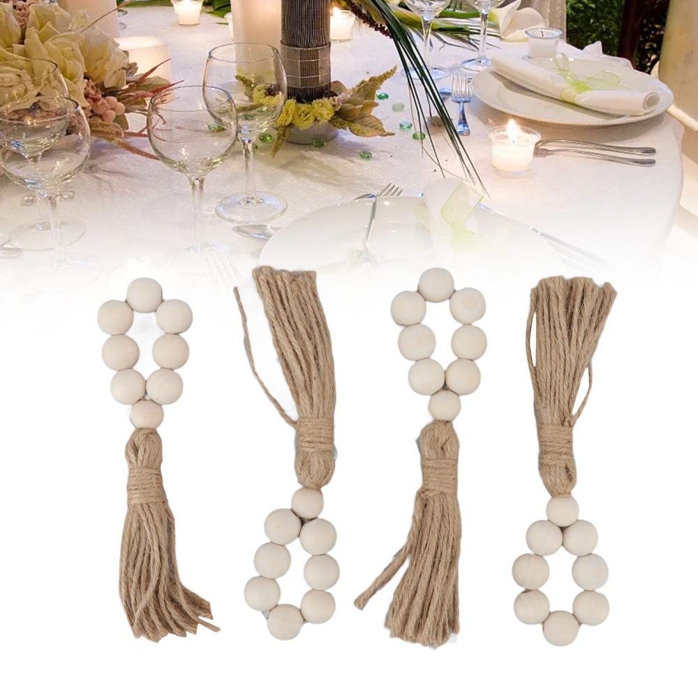 4 Pcs 8 Wooden Beads Wood Bead Napkin Rings Handmade Boho Napkin Rings for Farmhouse