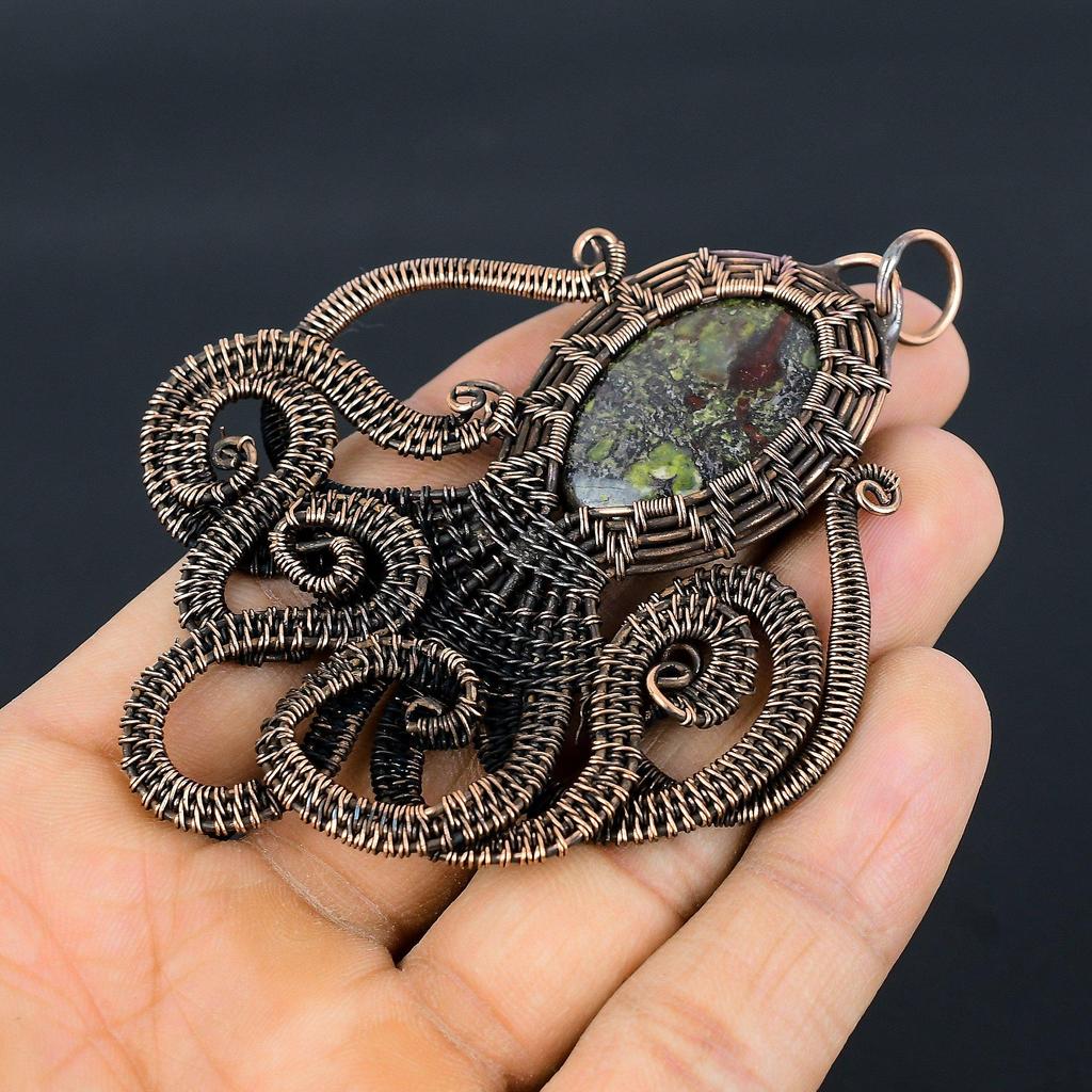 Dragon Blood Jasper 999 Copper Wire Wrapped Pendant, Handmade Gemstone Pendant Jewelry, Gifts For Wife Brand New Pendant